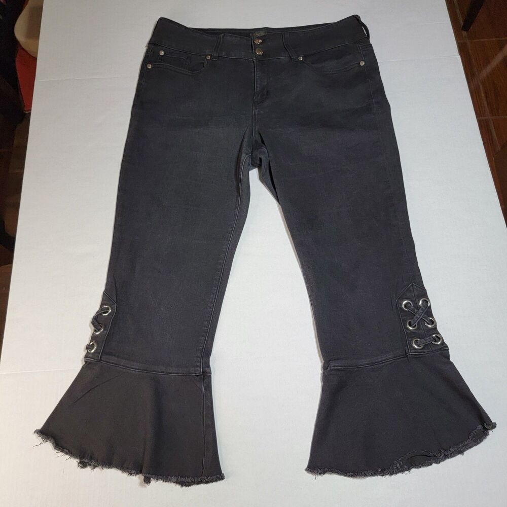 Thalia Sodi Bell Bottom Ankle Black Denim Jeans - Size 16
